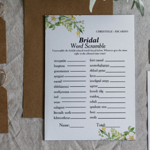 Lemon Bridal word scramble bridal shower game card