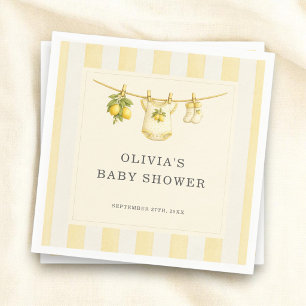 Lemon Can't Wait to Squeeze Stripes Baby Shower Napkin