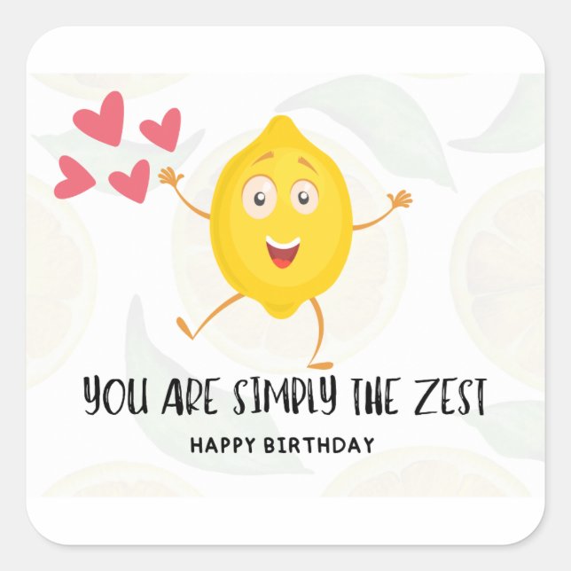 Lemon Cartoon Fruit Happy Birthday Funny Birthday  Square Sticker (Front)