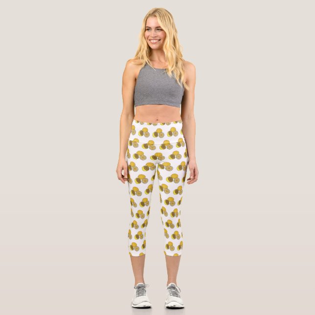 Lemon cartoon illustration capri leggings (Front)