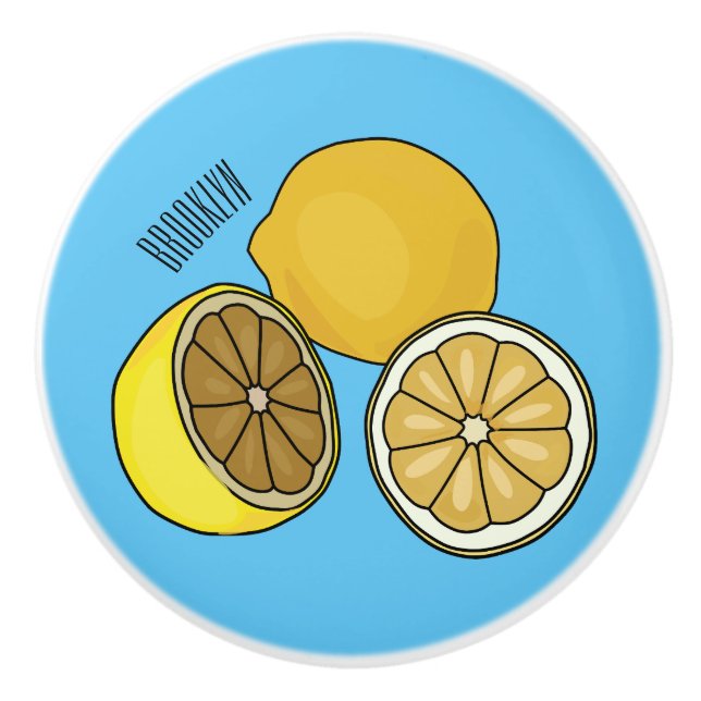 Lemon cartoon illustration ceramic knob (Front)