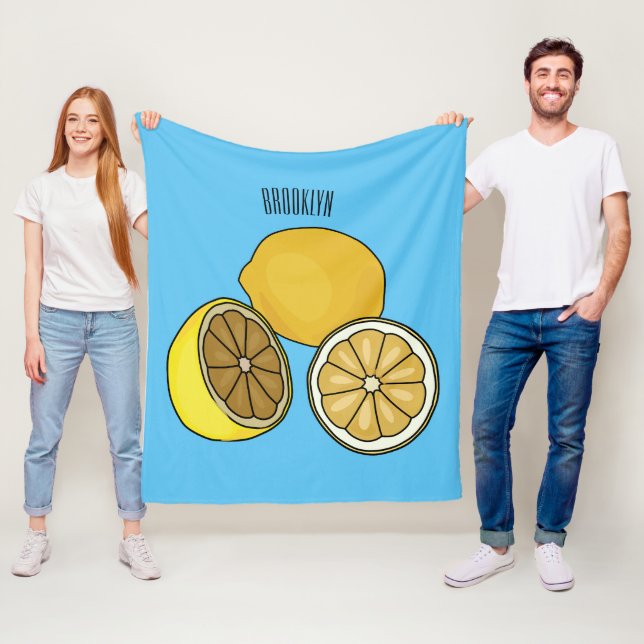 Lemon cartoon illustration fleece blanket (In Situ)