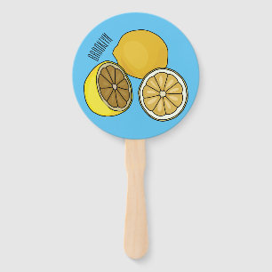 Lemon cartoon illustration hand fan