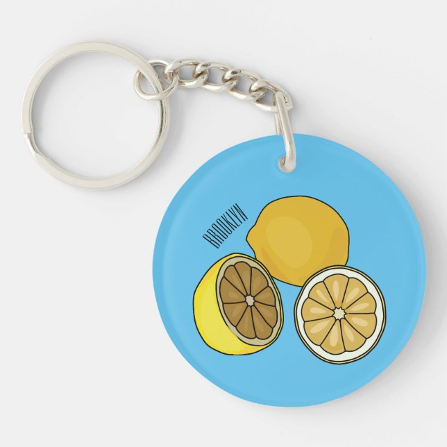 Lemon cartoon illustration key ring (Front)
