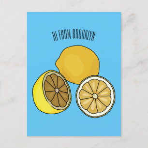 Lemon cartoon illustration postcard
