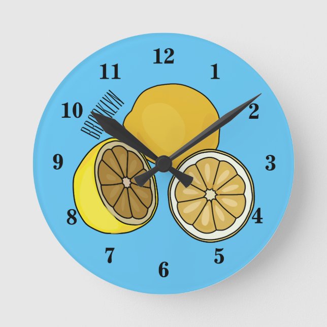 Lemon cartoon illustration round clock (Front)