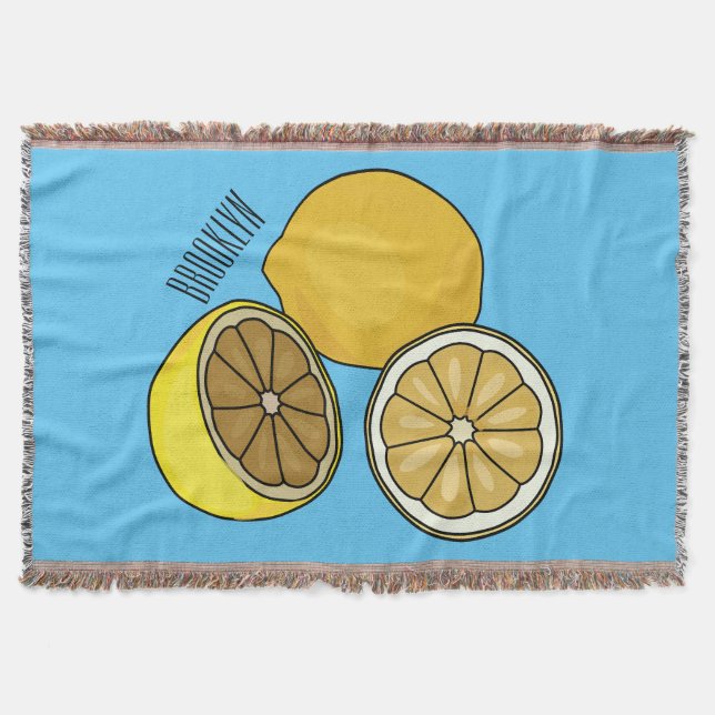 Lemon cartoon illustration throw blanket (Front)