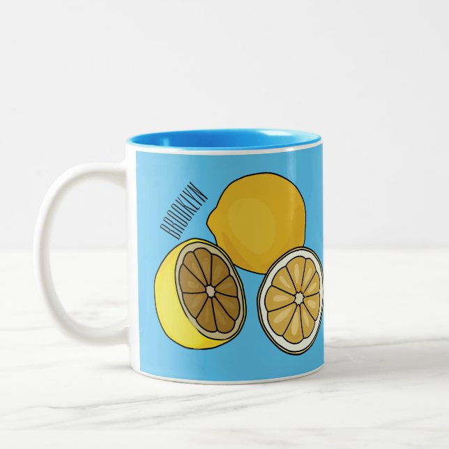 Lemon cartoon illustration Two-Tone coffee mug (Left)