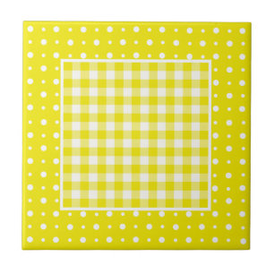 Lemon Ceramic Tile, Check Gingham and Polka Dots Tile