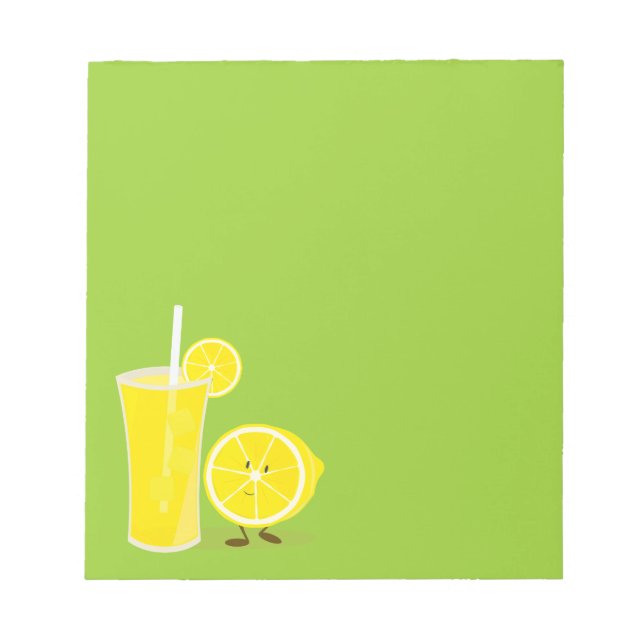 Lemon character standing next to lemonade notepad (Front)