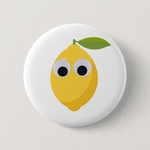 Lemon Character, sweet fruit with googly eyes   6 Cm Round Badge