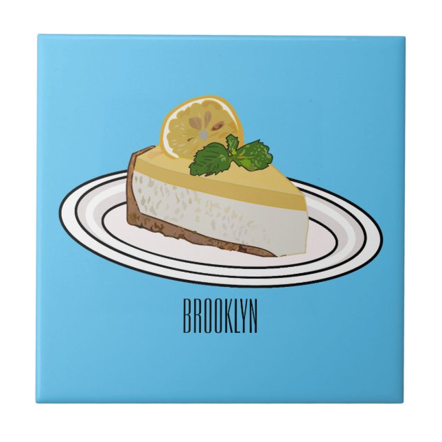 Lemon cheesecake cartoon illustration  ceramic tile (Front)