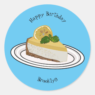 Lemon cheesecake cartoon illustration classic round sticker
