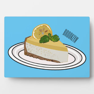 Lemon cheesecake cartoon illustration plaque
