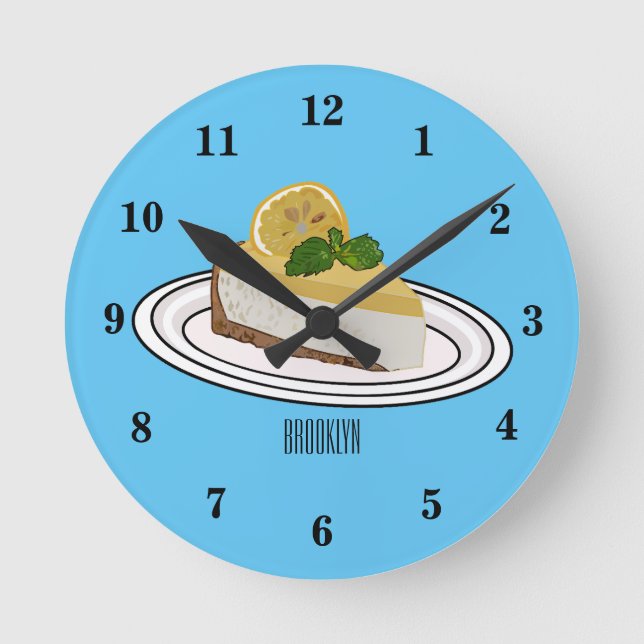 Lemon cheesecake cartoon illustration round clock (Front)