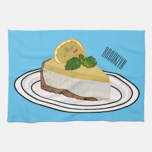 Lemon cheesecake cartoon illustration  tea towel