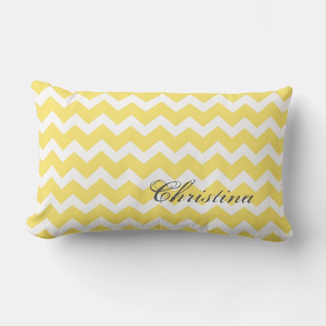 Lemon Chevrons Pattern Monogram Pillow (Front)