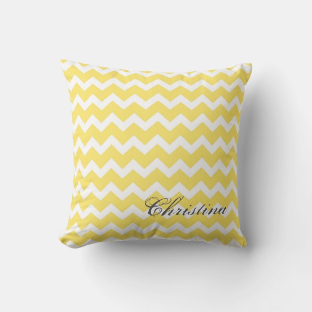 Lemon Chevrons Pattern Monogram Pillow (Front)