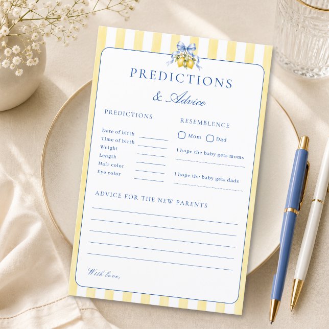 Lemon Chic Baby Shower Predictions and advice Card (Creator Uploaded)