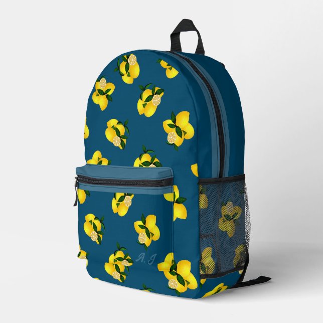 Lemon Chic Design Turquoise Printed Backpack (Back Corner Right)
