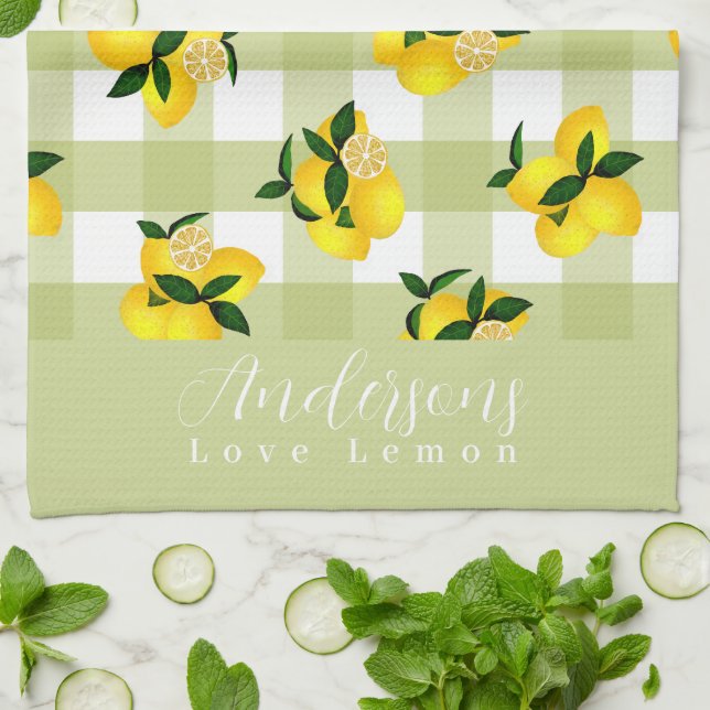 Lemon Chic Green Gingham Tea Towel (Folded)