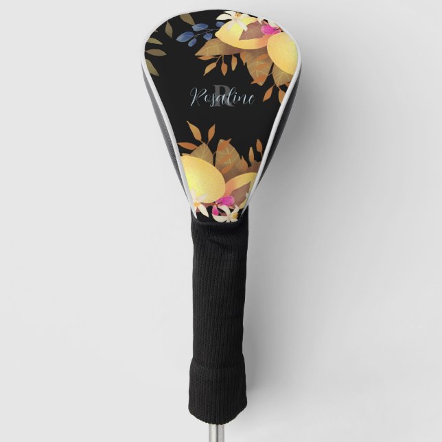 Lemon Chic Monogram Black Golf Head Cover (Front)