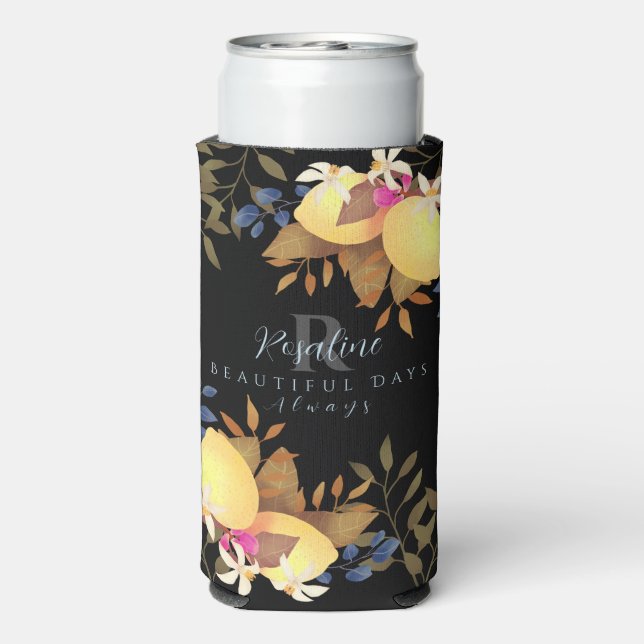 Lemon Chic Monogram Black Seltzer Can Cooler (Seltzer Back)