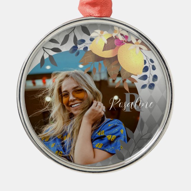 Lemon Chic Monogram Silver Ornament (Front)
