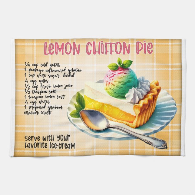 Lemon Chiffon Pie Recipe Tea Towel (Horizontal)