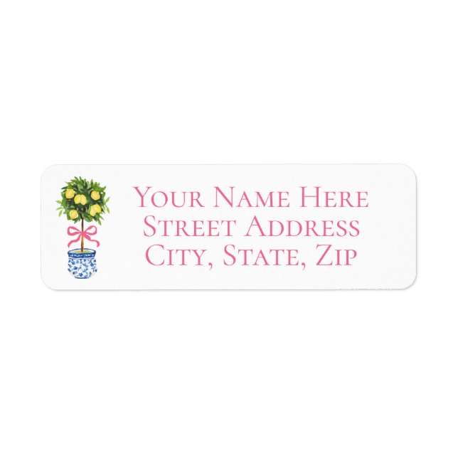Lemon Chinoiserie Pink  Topiary  Return Address Label (Front)
