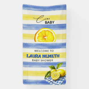 Lemon Ciao Baby Blue Yellow Stripe Welcome  Banner