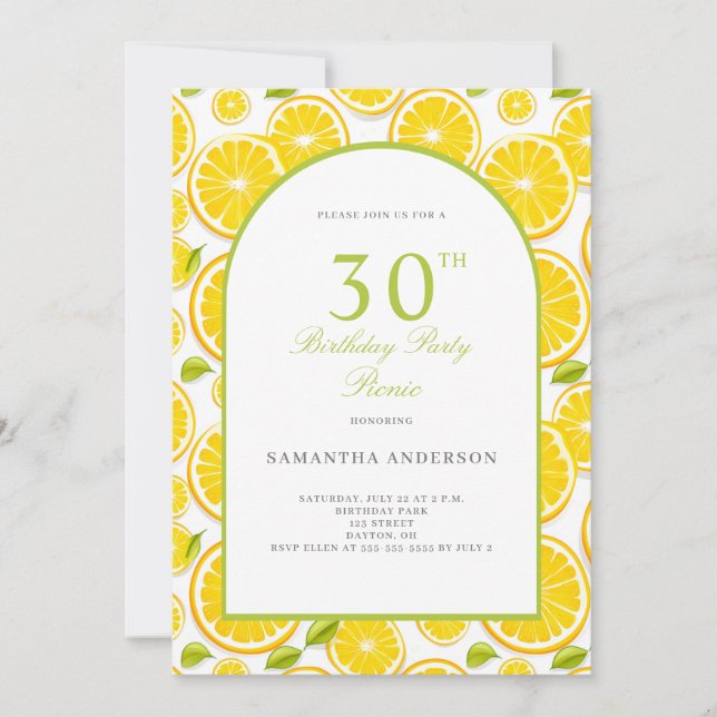 Lemon Citrus 30th Birthday  Invitation (Front)