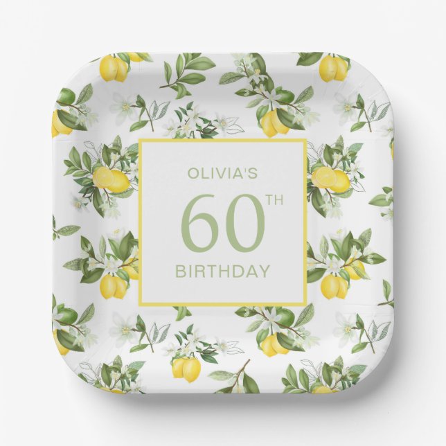 Lemon Citrus 60th Birthday Paper Plate (Front)