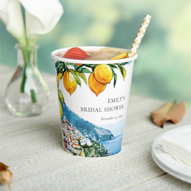 Lemon Citrus Amalfi Coast Bridal Shower Paper Cups (Insitu)