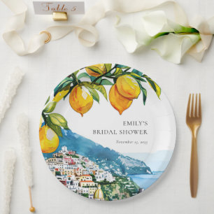 Lemon Citrus Amalfi Coast Bridal Shower Paper Plate
