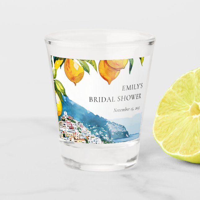 Lemon Citrus Amalfi Coast Bridal Shower Shot Glass (Front)