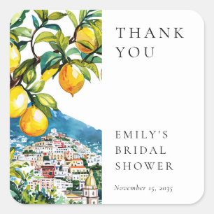 Lemon Citrus Amalfi Coast Bridal Shower Square Sticker