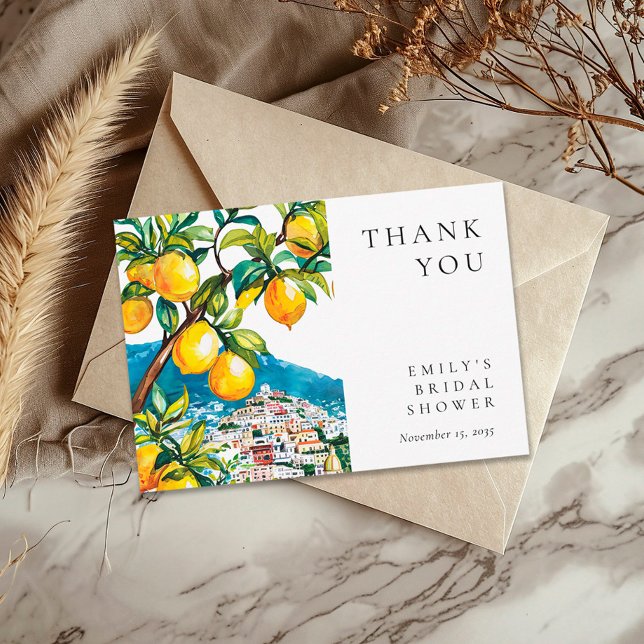 Lemon Citrus Amalfi Coast Italian Bridal Shower Thank You Card (Creator Uploaded)