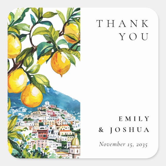 Lemon Citrus Amalfi Coast Italian Wedding Square Sticker (Front)