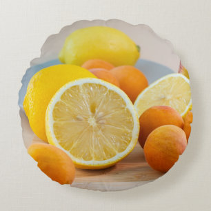 Lemon Citrus And Apricots Fruit Food Photography Round Cushion