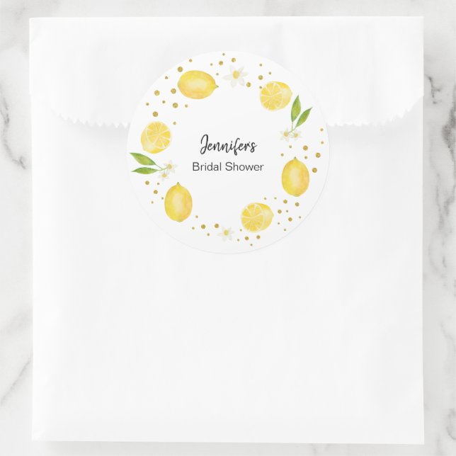 Lemon Citrus and Gold Classic Round Sticker (Bag)