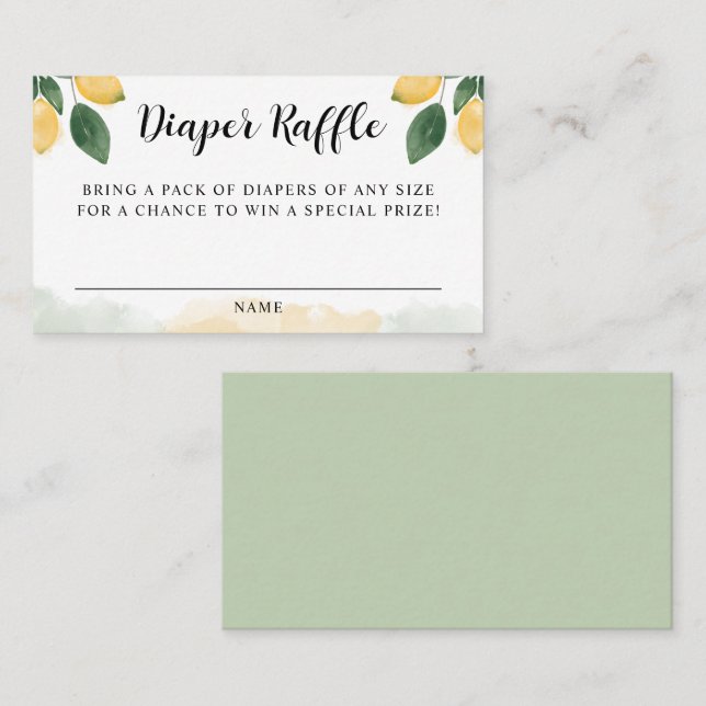 Lemon Citrus Baby Shower Game Diaper Raffle Card (Front/Back)