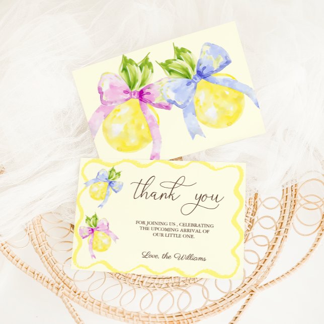 Lemon Citrus Baby Shower Gender Reveal  Thank You Card (Creator Uploaded)