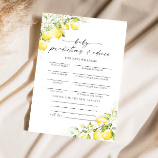 Lemon Citrus Baby Shower Predictions Card