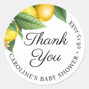 Lemon Citrus Baby Shower Thank You  Classic Round Sticker
