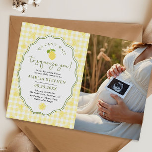 Lemon Citrus Baby Shower Yellow Gingham Photo Invitation