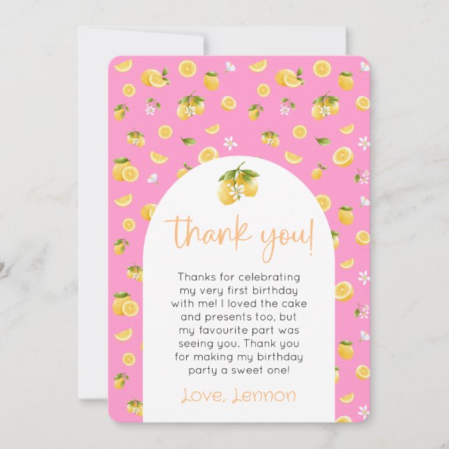 Lemon Citrus Birthday Photo Thank You Invitation (Front)