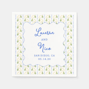 Lemon Citrus Blue & Yellow Amalfi Custom Wedding  Napkin