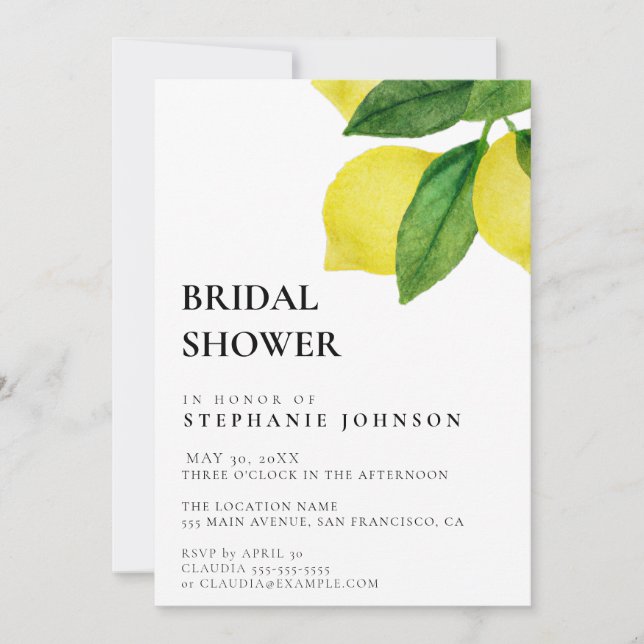  Lemon Citrus Branch Greenery Bridal Shower    Invitation (Front)