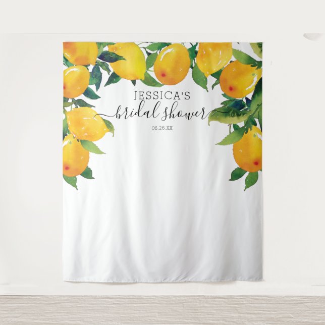 Lemon Citrus Bridal Main Squeeze Welcome Sign Tapestry (Front)